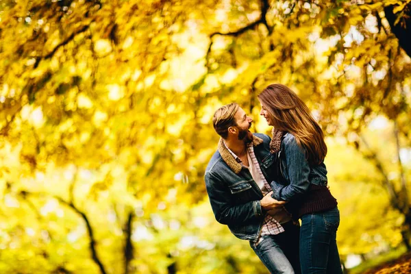 Unge par i efterårsparken - Stock-foto