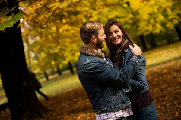 Jeune couple dans le parc d'automne — Photo