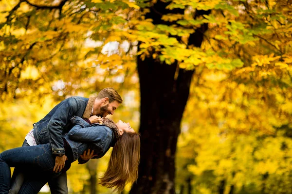 Mladý pár v podzimním parku Royalty Free Stock Obrázky