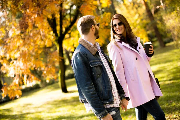 Pareja cariñosa en el parque de otoño — Foto de Stock