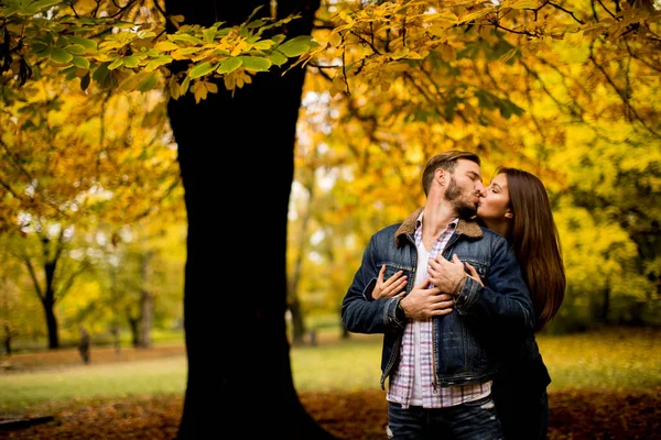 Coppia amorevole nel parco autunnale — Foto Stock