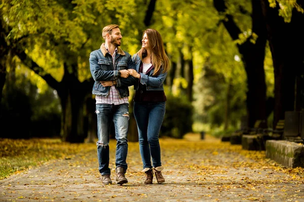 Couple aimant dans le parc d'automne — Photo