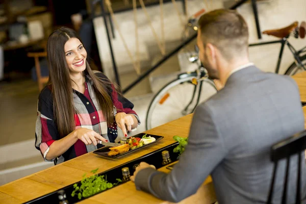 Cute couple in restaurant — Stock Photo, Image