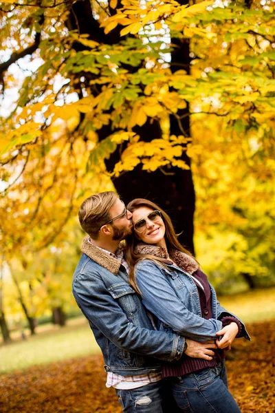 Coppia nel parco autunnale — Foto Stock