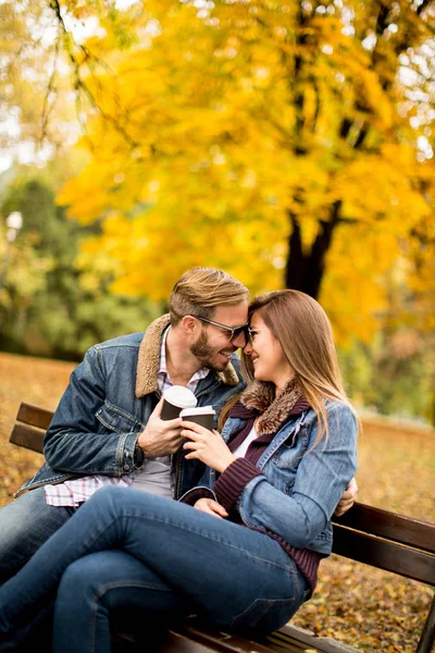 Pareja en el parque de otoño — Foto de Stock