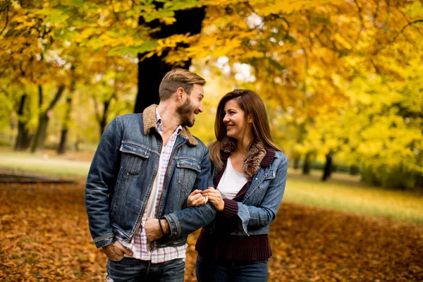 Pareja cariñosa en el parque de otoño —  Fotos de Stock