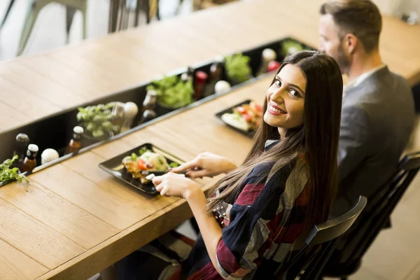 Cute couple in restaurant — Stock Photo, Image