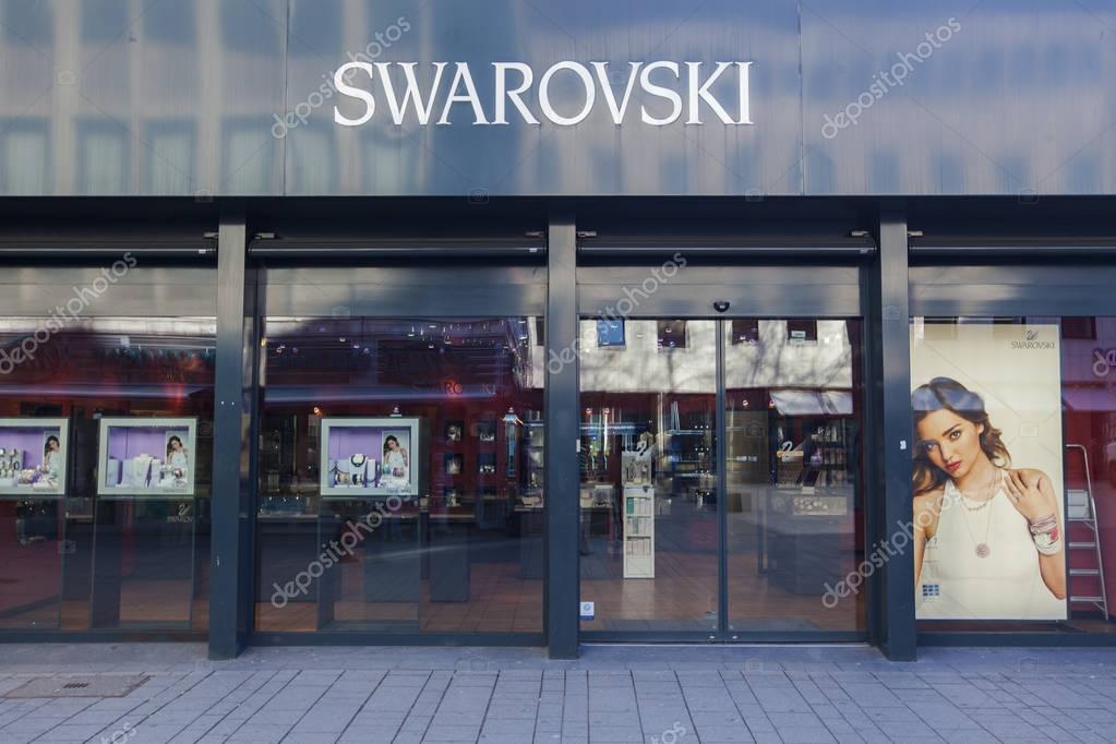 COLOGNE, GERMANY - FEBRUARY 28, 2015: Swarovski shop in Cologne, Germany. It is an Austrian producer of luxury cut lead glass (crystal), founded at 1895.