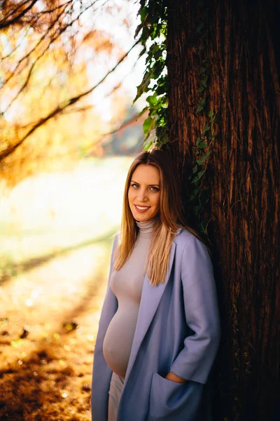 Zwangere vrouw poseren in het park — Stockfoto