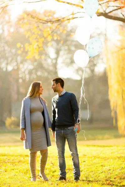 Glückliches Paar im Herbstpark — Stockfoto