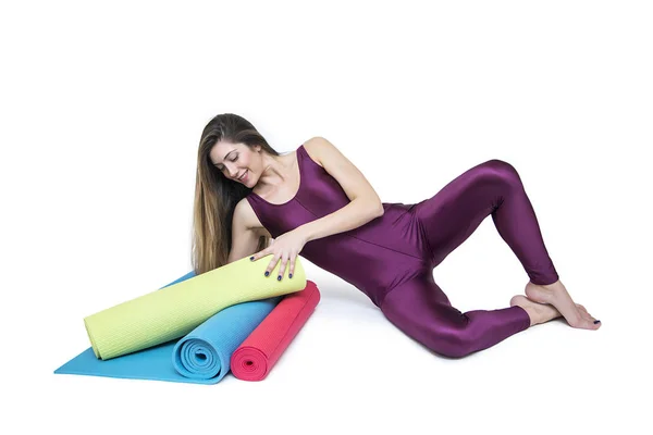 Yoga woman with pads — Stock Photo, Image