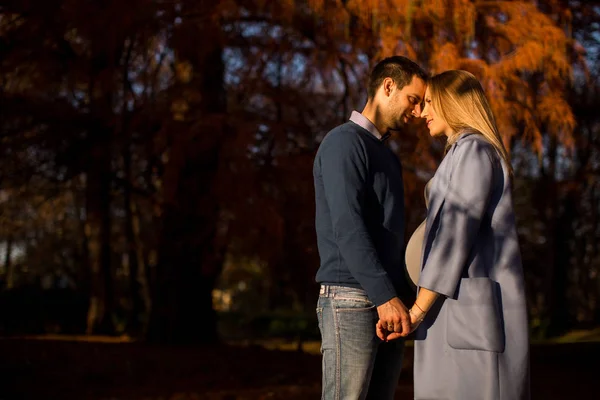 Glückliches Paar im Herbstpark — Stockfoto