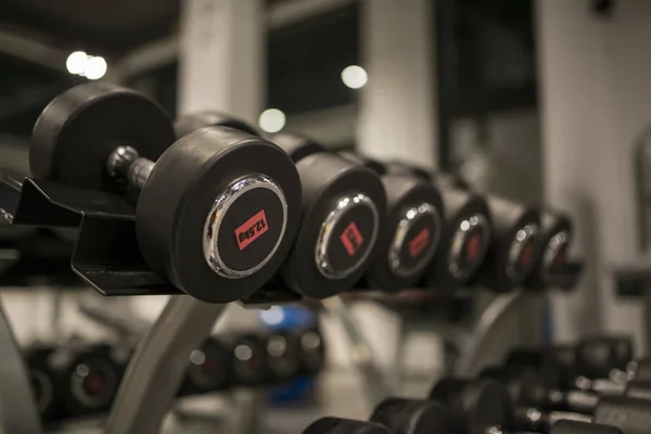 Halteres no ginásio fitness — Fotografia de Stock