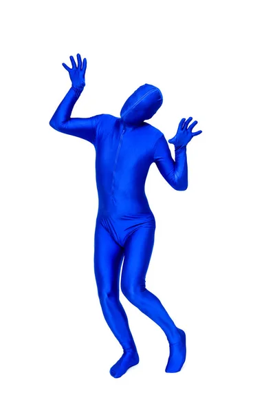 Mysterious blue man in morphsuit — Stock Photo, Image