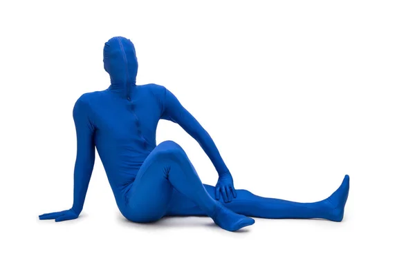 Mysterious blue man in morphsuit — Stock Photo, Image