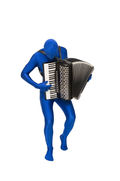 Man in morphsuit plays the accordion — Stock Photo, Image