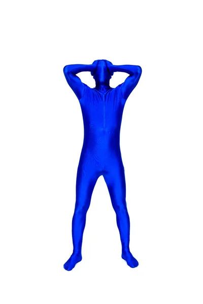 Таинственный голубой человек в морфийском костюме — стоковое фото