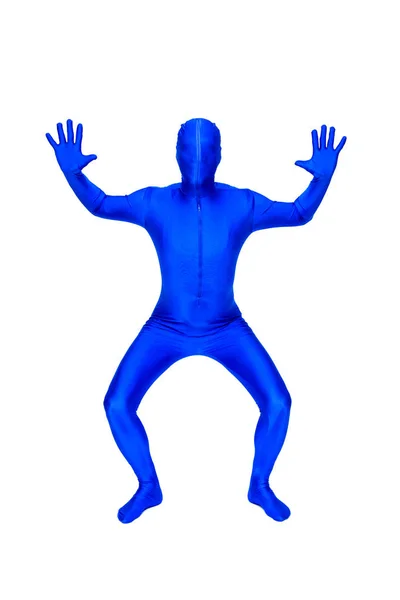 Mysterious blue man in morphsuit — Stock Photo, Image