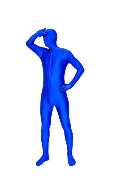 Mysterious blue man in morphsuit — Stock Photo, Image