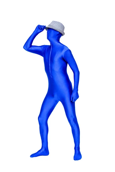 Man in morphsuit wears hat — Stock Photo, Image