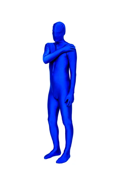 Mysterious blue man in morphsuit — Stock Photo, Image