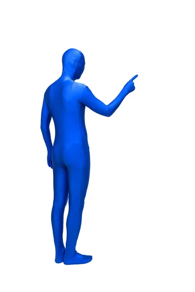 Mysterious blue man in morphsuit — Stock Photo, Image