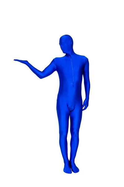 Mysterious blue man in morphsuit — Stock Photo, Image