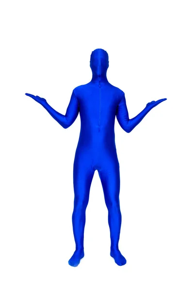 Mysterious blue man in blue costume — Stock Photo, Image
