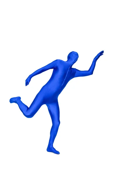 Mysterious blue man in blue costume — Stock Photo, Image