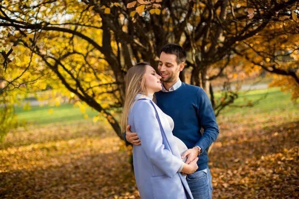 Lyckliga par i höst park — Stockfoto