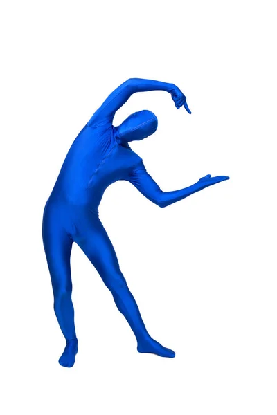 Mysterious blue man in morphsuit — Stock Photo, Image