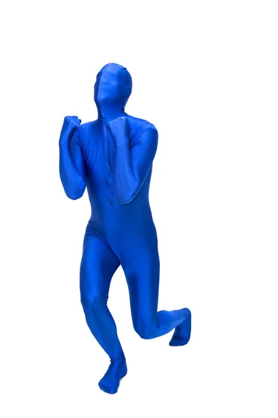 Misterioso uomo blu in costume gioire — Foto Stock