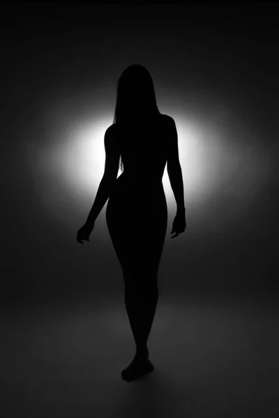 Silhouette of cute young girl — Stock Photo, Image