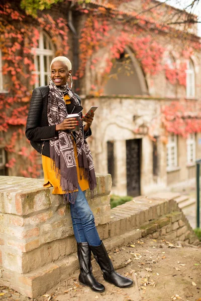 Moderne afrikanisch amerikanische Frau mit Telefon — Stockfoto