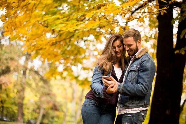 Young couple in the autumn park — Stock Photo, Image