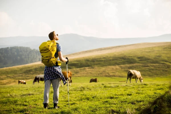 Genç adam Hiking — Stok fotoğraf