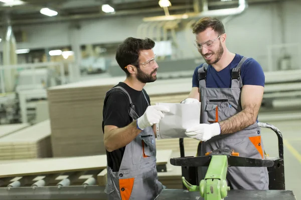 Jeunes hommes travaillant dans un atelier de bois — Photo