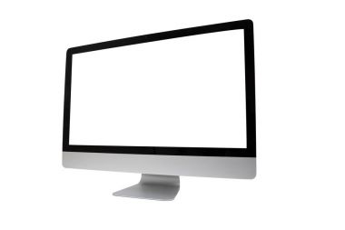 Gouden ontwerpbilgisayar monitörü ile boş bir beyaz ekran