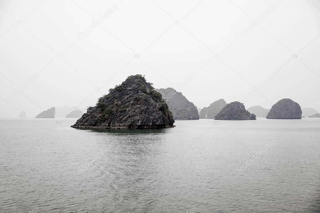 Scenic view of islands in Halong Bay