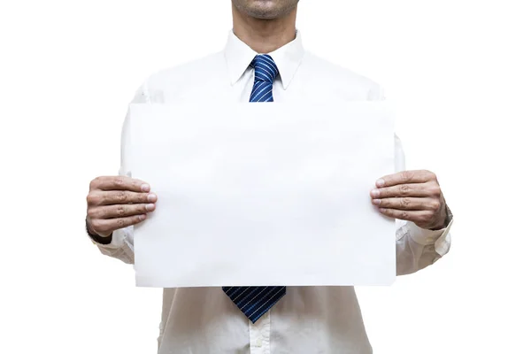 Empresário segurando papel em branco — Fotografia de Stock