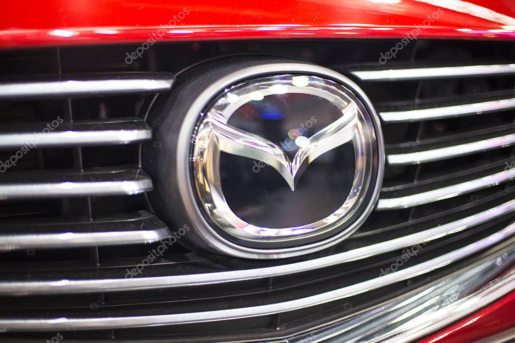 BELGRADE, SERBIA - MARCH 28, 2017: Detail of the Mazda car. Mazda was founded in 1920 in Hiroshima by Jujiro Matsuda