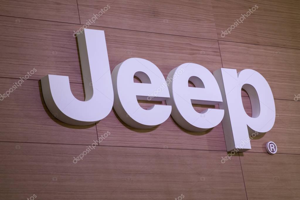 BELGRADE, SERBIA - MARCH 28, 2017: Jeep logo in Belgrade, Serbia. Jeep is a brand of American automobiles and first civilian models were produced in 1945