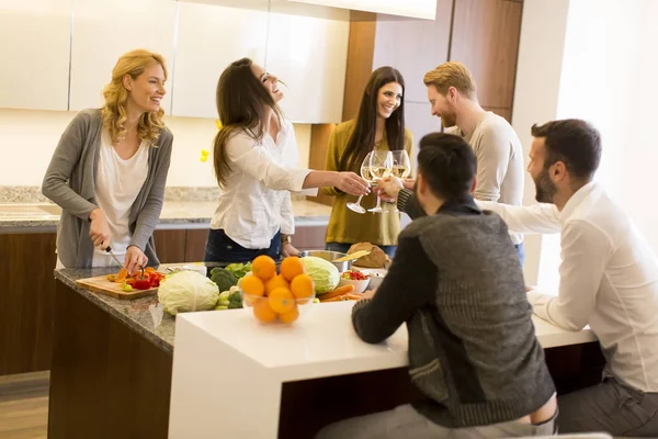 Young friends toasting with white wine — Stock Photo, Image
