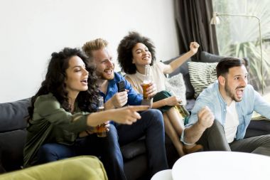 Tv izlerken, elma şarabı içme ve eğlenmek arkadaş grubu