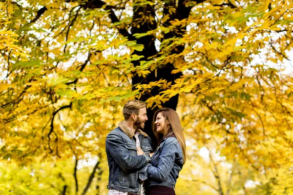 Coppia amorevole nel parco autunnale — Foto Stock