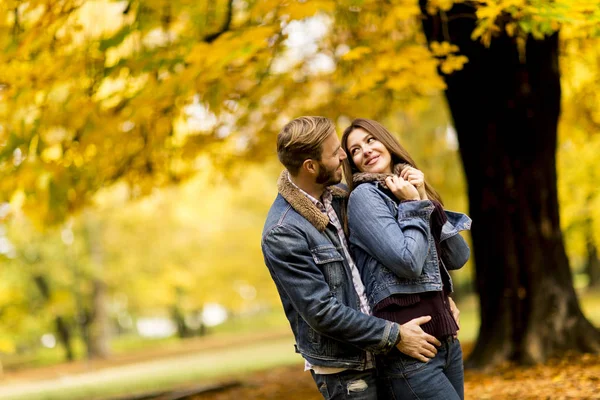 Coppia amorevole nel parco autunnale — Foto Stock