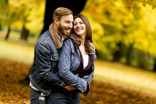 秋の公園でカップルを愛する若い — ストック写真