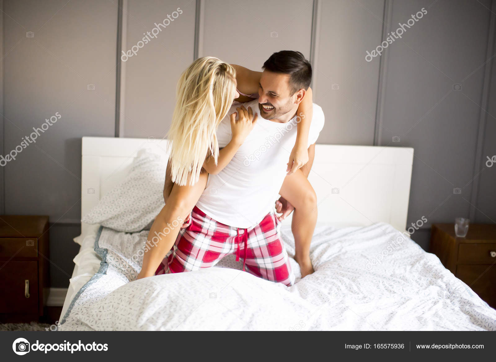 Loving Couple Having Fun In The Bed Stock Photo C Boggy22