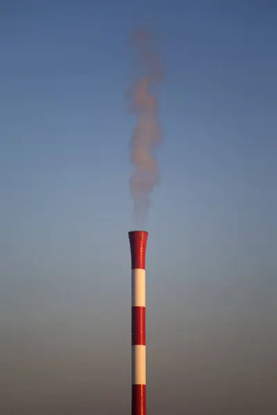 View Red White Chimney Blue Sky — Stock Photo, Image