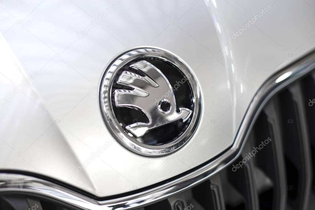 BELGRADE, SERBIA - MARCH 28, 2017: Detail of the Skoda car in Belgrade, Serbia. is a Czech automobile manufacturer founded in 1895.